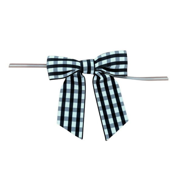 Black & White Gingham Pre-Tied Bows - 3" Wide, Set of 12, Christmas, Buffalo Check, Gift Basket Decor