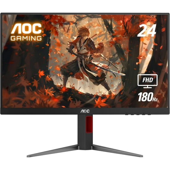 Restored AOC 24G4 24" Gaming Monitor, Full HD 1920x1080 IPS Panel, 180Hz 1ms, 1x HDMI 2.0, 1x Display Port, Adaptive-Sync, Audio Earphone Out, Console Gaming Ready, 3-Year Zero-Bright-Dot (Refurbished)