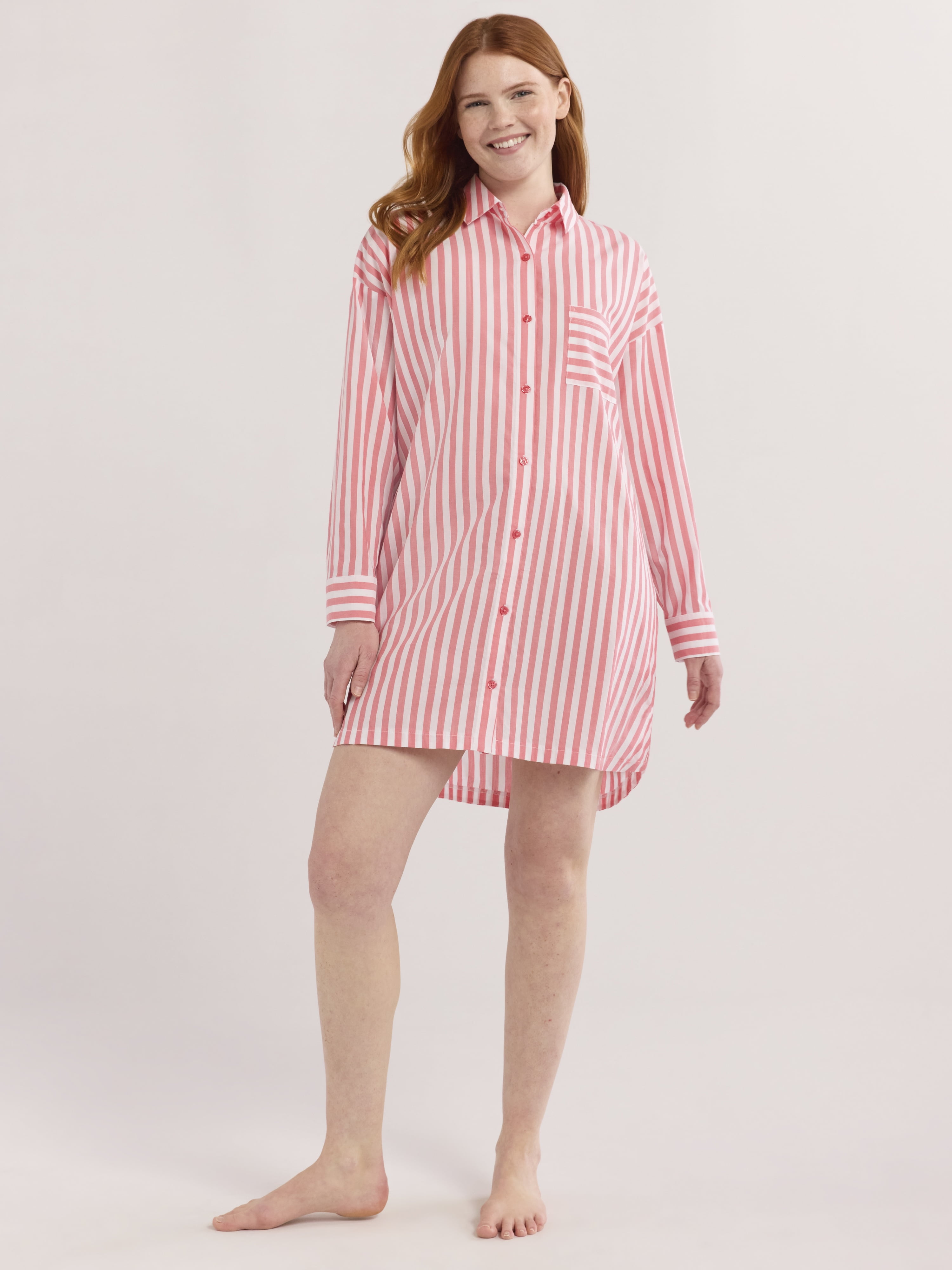 Joyspun Women’s Woven Long Sleeve Button Front Sleepshirt, Sizes XS-3X