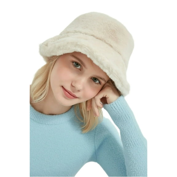 Wear Sierra Youth & Teens Plush Bucket Hat,Winter Cap,Stylish Cold Weather Accessory, Beige, One Size