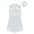 thumbnail image 3 of Runhomal Justaucorps de Ballet Sans Manches à Paillettes pour Filles, Robe à Franges, Style Latin Moderne Jazz Tango Rumba Salsa, Costume de Danse Blanc 6, 3 of 7