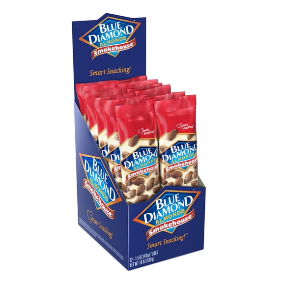 Blue Diamond Almonds, TWE5 Smokehouse Flavored Snack Nuts, Single Serve Bags (1.5 Oz. Tubes, Pack of 12)