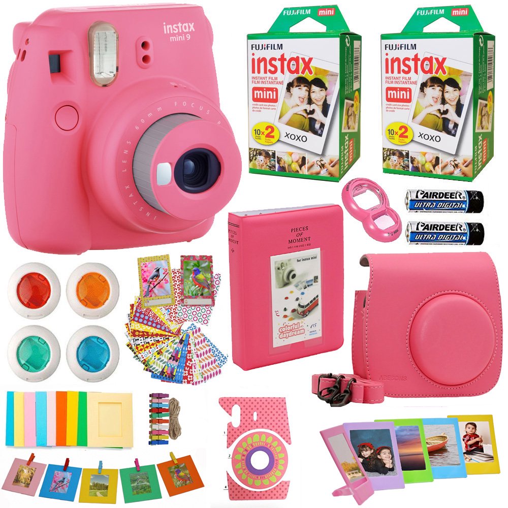 Fujifilm Instax Mini 9 Instant Camera Pink + 2x Fuji Instax Film Twin