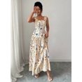 thumbnail image 5 of Apricot Womens Floral Printed Fit-And-Flare Maxi Dress With Ruffle Shoulder Straps, 5 of 6