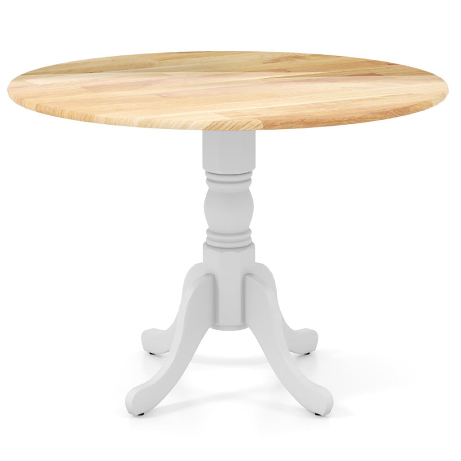 Demi Bonn Wooden Dining Table with Round Tabletop and Curved Trestle Legs, Modern Kitchen Table Furniture for Dining Room, Dinette, Beige+White