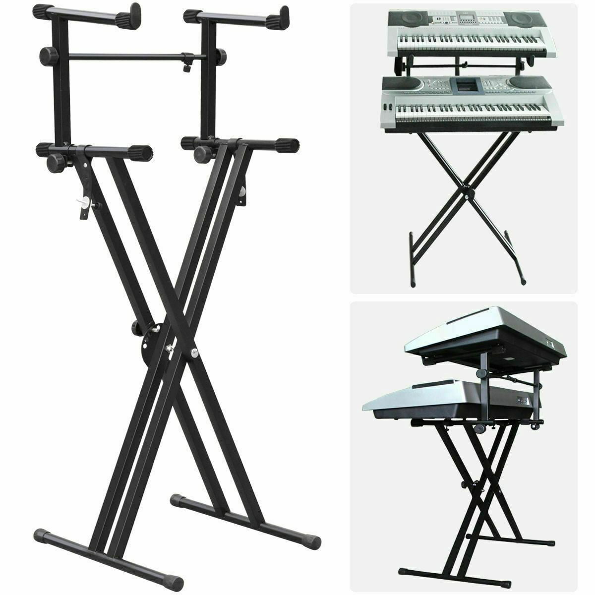X Style Pro Dual Music Keyboard Stand Electronic Piano Double 2-Tier Adjustable