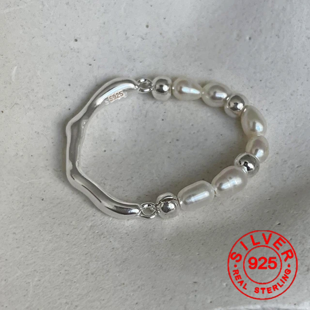 BFCLUB-Anillo de perlas de bola Irregular geométrica para mujer, Color plateado, bohemio, Retro, ajustable, antiguo, personalidad