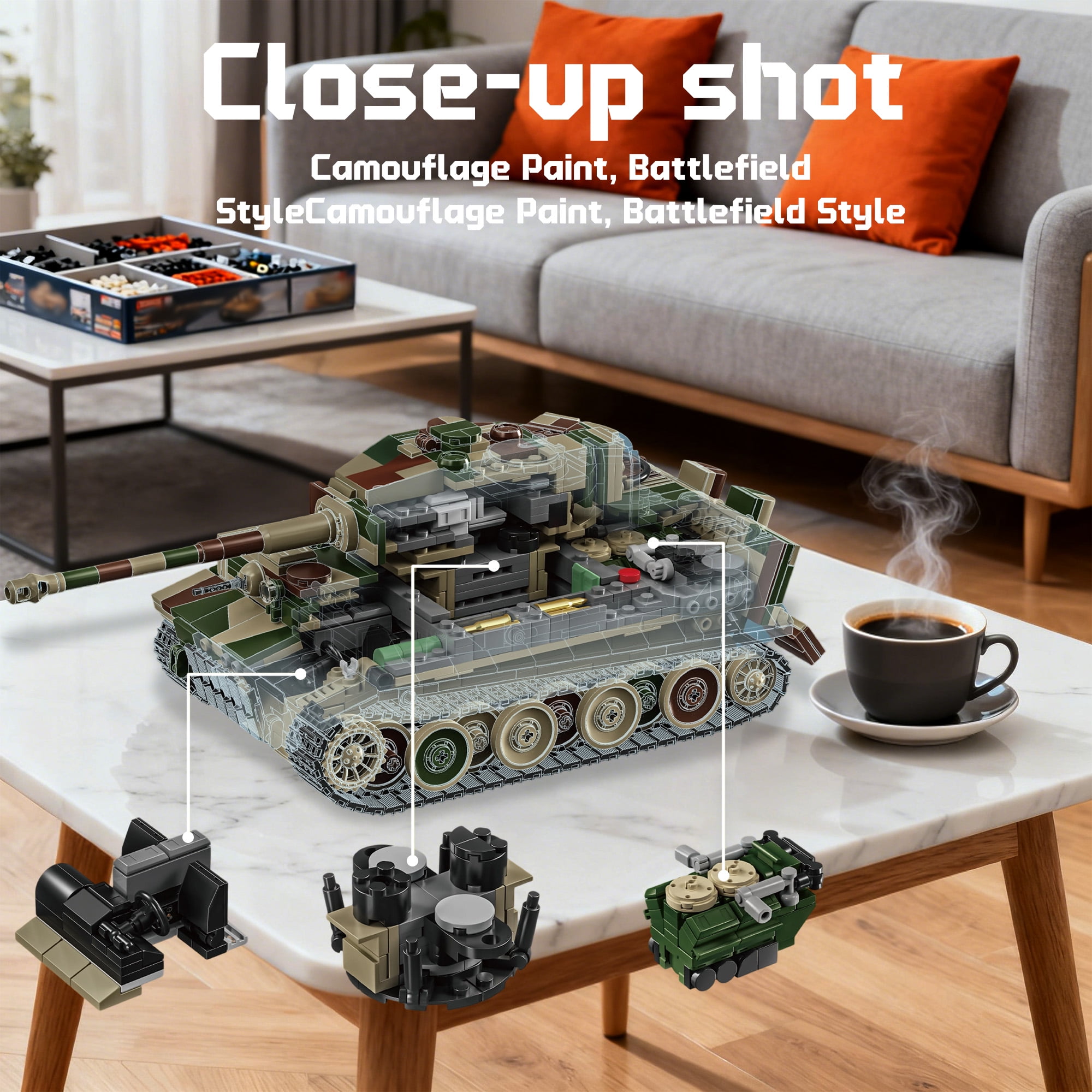 Remocguys WW2 Tiger Tank 007 Building Sets, Compatible with Lego Army Military Vehicles Model kits World War II Collectible for Adults Boys 14+ 1603Pcs