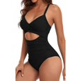 thumbnail image 2 of Trajes de baño para mujer Traje de baño de una pieza para mujer Control de barriga Recorte Traje de baño de talle alto Abrigo con lazo en la espalda Traje de baño de 1 pieza Negro, 2 of 5