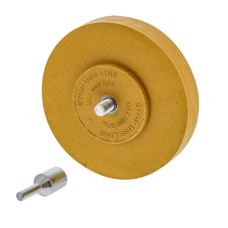 Automotive Adhesive Remover TCP Global Rubber Eraser Wheel 4” Inch Pad includes Drill Adapter - Pinstripe, Adhesive Remover, Vinyl Decal Removal ()