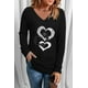 thumbnail image 1 of ABPHQTO Top de manga larga con estampado de cadena de triple corazón negro para mujer, 1 of 5