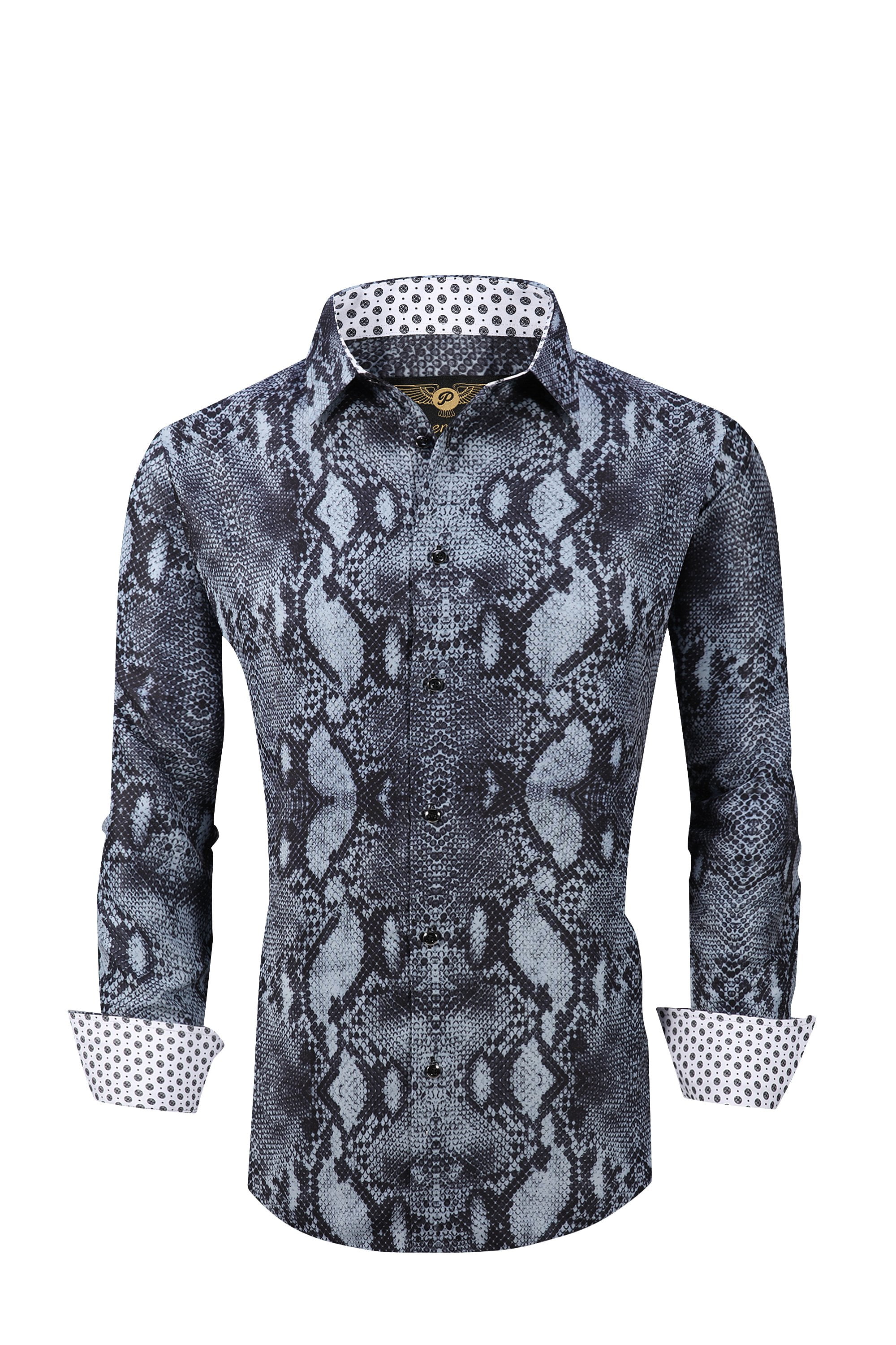 Men PREMIERE Long Sleeve Button Down Dress Shirt Skin Print - Walmart.com