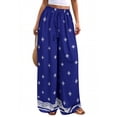 thumbnail image 2 of Women'S Wide Leg Palazzo Pants Boho Floral Trousers Flowy Beach Vacation Clothes Resort Wear Royal Blue M, 2 of 9
