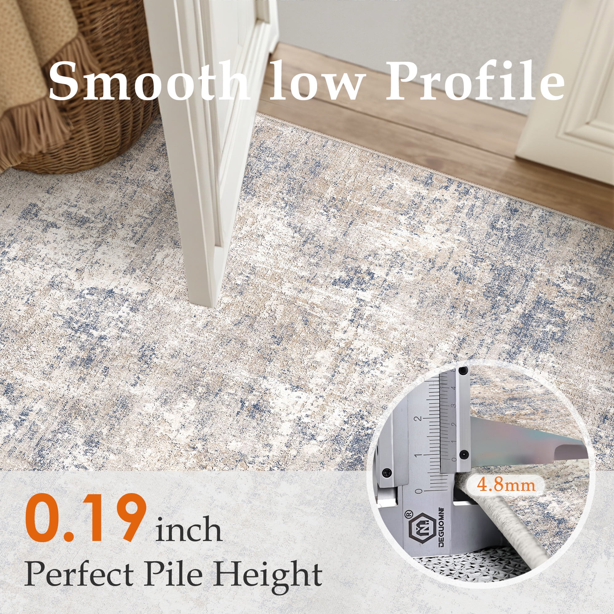 BERTHMEER 6'x9' Blue Abstract Area Rugs for Living Room Bedroom Dining Room Office Farmhouse Distressed Machine Washable Non-slip