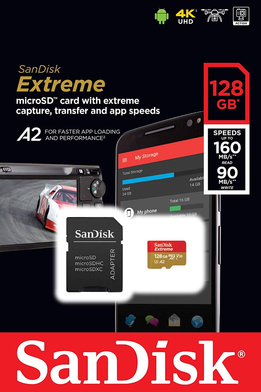 Lot de 2 SANDISK Extreme Microsdhc SDXC 128Gb - Carte Micro SD 190/90Mb/S  A2 U3 V30