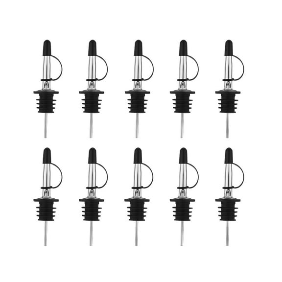 10 Pieces Speed Liquor Bottles Pourer, Stainless Steel Liquor Spout Wine Alcohol Pourers with Siamese Rubber Cap Bar Tapered Fits Most Classic Bottle Mouth 3/4 Inch
