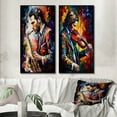 thumbnail image 1 of Designart "Saxophonist s Spotlight Jazz Magic II" Music Framed Wall Art Set Of 2 - Gold Music Framed Canvas Set For Living Room Decor, 1 of 6
