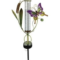 Bits and Pieces 25" Solar Powered Butterfly Rain Gauge with LED Lights – Glass Garden Decoration Yard Stake Outdoor Décor