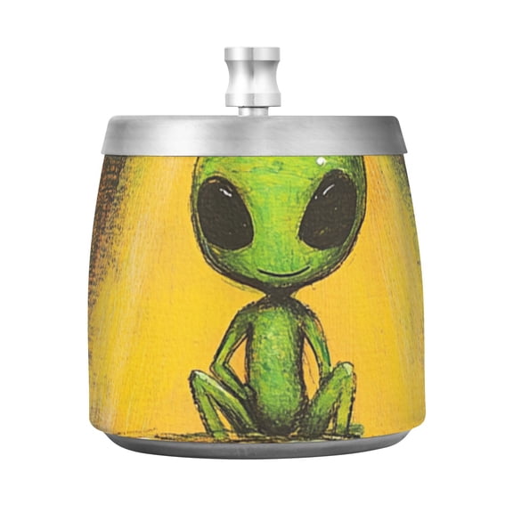 Green Alien Ashtray with Lid Smell Proof Cigarette Ashtray Stainless Steel Smokeless Ash Holder for Indoor Outdoor