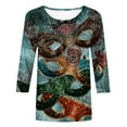 thumbnail image 2 of Aloohaidyvio Mardi Gras Shirts,Womens Mardi Gras Loose 3/4 Sleeve Mask Shiny Glitter Print Crew Neck T-Shirt Blouse,Mardi Gras Clothing Women, 2 of 5