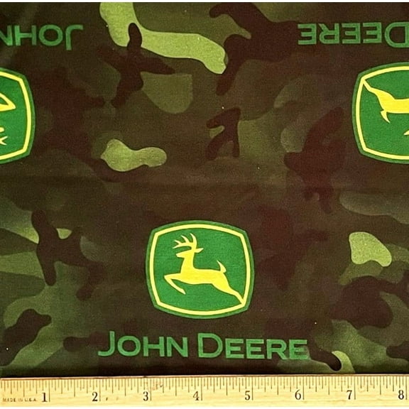 1 Fat Quarter - John Deere Farm Tractor Green Camo Cotton Fabric - 21" X 18"