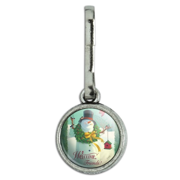 Christmas Holiday Welcome Friends Snowman Antiqued Charm Clothes Purse Suitcase Backpack Zipper Pull Aid