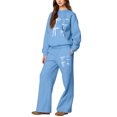 thumbnail image 6 of Women's Hoodie Jogger Set - Preppy Bow Print Hooded Sweatshirt & Matching Pants, Cozy & Cute Loungewear Set Blue M, 6 of 6