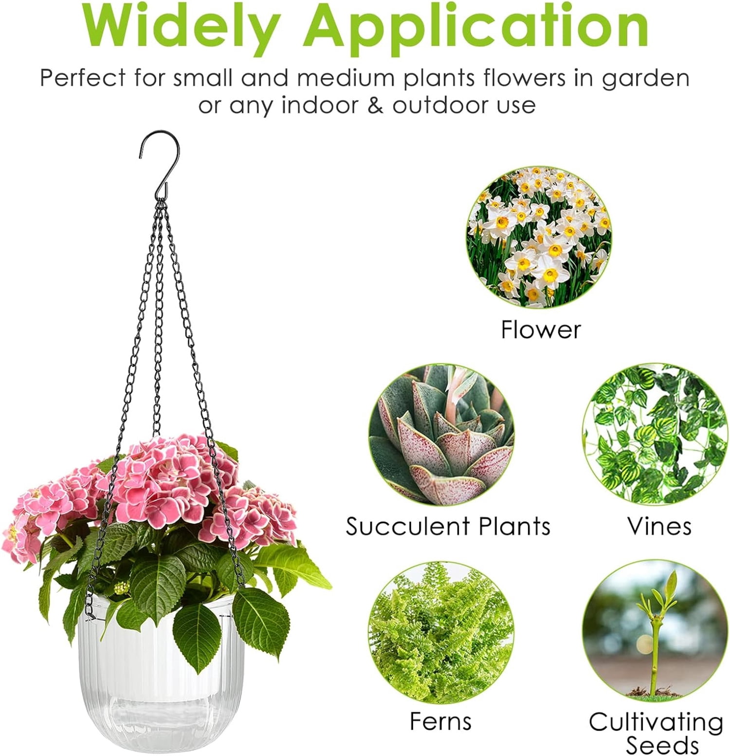 Bexikou 3Pcs Self-Watering Hanging Flower Pot Plants,Indoor Hanging Flower Pots with Drainage Holes for Indoor Outdoor