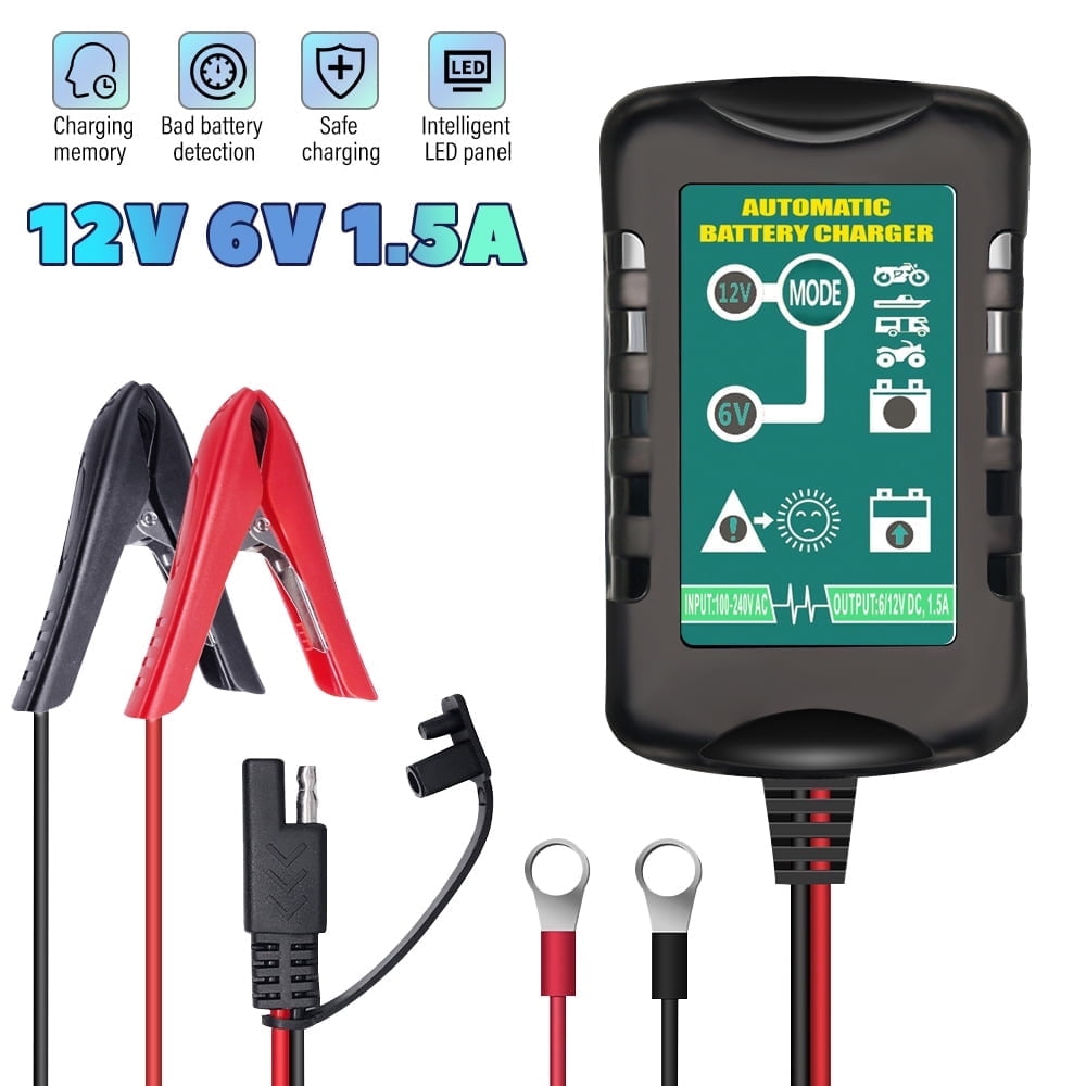 1.5A Automatic Smart Charger DFITO 6V/12V Car and Motorcycle Portable Battery Charger Battery Maintainer