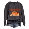 thumbnail image 2 of Women's Casual Crew Neck Sweatshirt Vintage Halloween Pumpkin Season Letter Graphic Streetwear Loose Pullover Tops Dark Gray S, 2 of 3