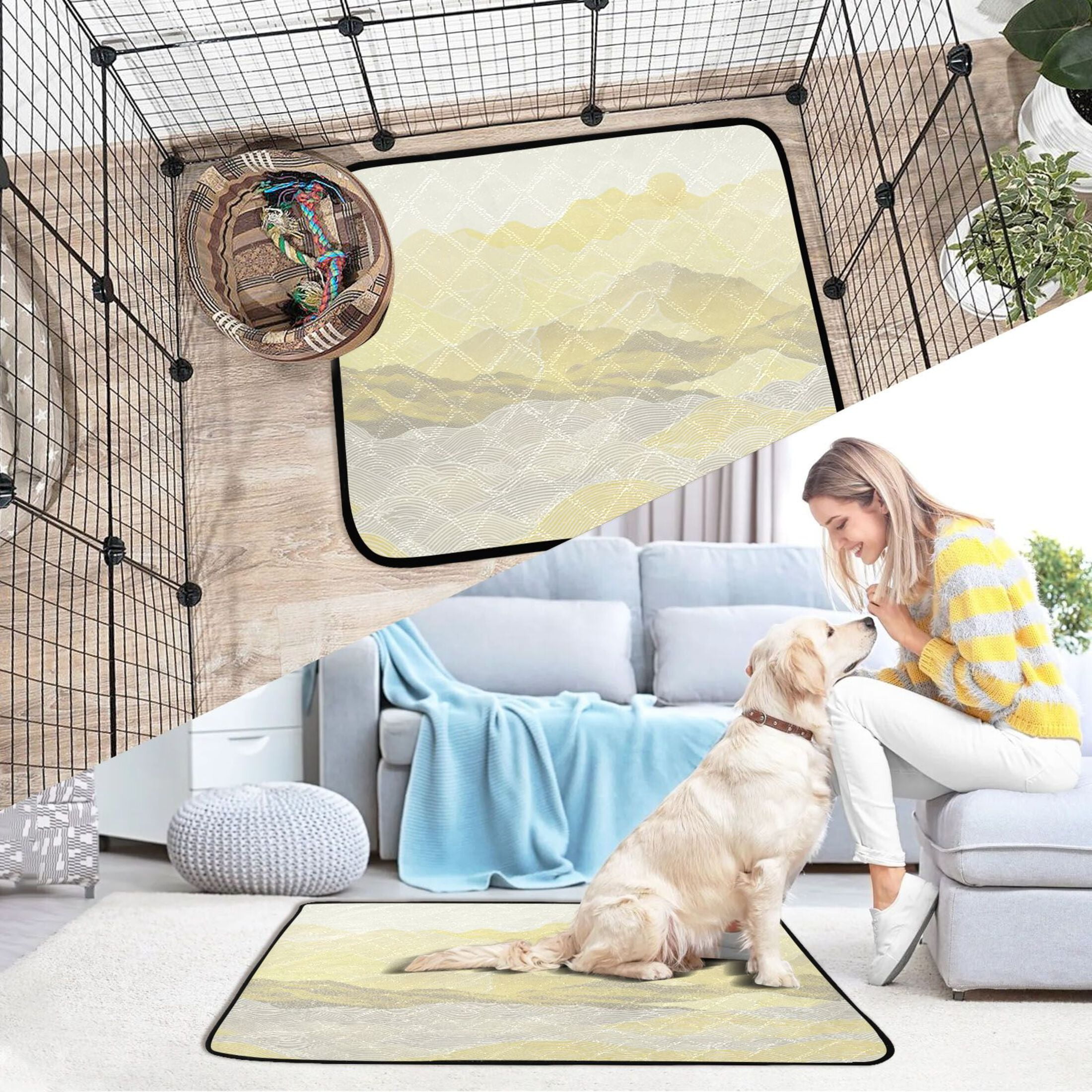Washable Pet Pee Pads with Super Absorbent Reusable Training Pads for Dogs & Cats Patterned Hills