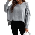 thumbnail image 4 of hirigin Women Autumn Loose Knitwear, Solid Color Long Sleeve Round Neck Slit Hem Elegant Sweater, 4 of 9