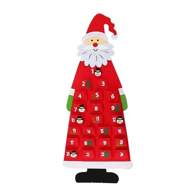 Calendario de Adviento navideño de fieltro con bolsillos para colgar en la pared, calendario de adviento de fieltro de Papá Noel, calendario de cuenta regresiva de 24 días para decoración del hogar