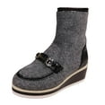 thumbnail image 6 of Ankle Boots for Women Casual Platform Wedge Heel Stretch High Top Booties Fashion Splice Suede Leather Back Zipper Short Boots Gray Size 7, 6 of 6