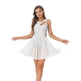 thumbnail image 3 of YiZYiF Womens Lyrical Dance Costume Sequins High-Low Skirted Leotard Contemporary Dance Dress White L, 3 of 7