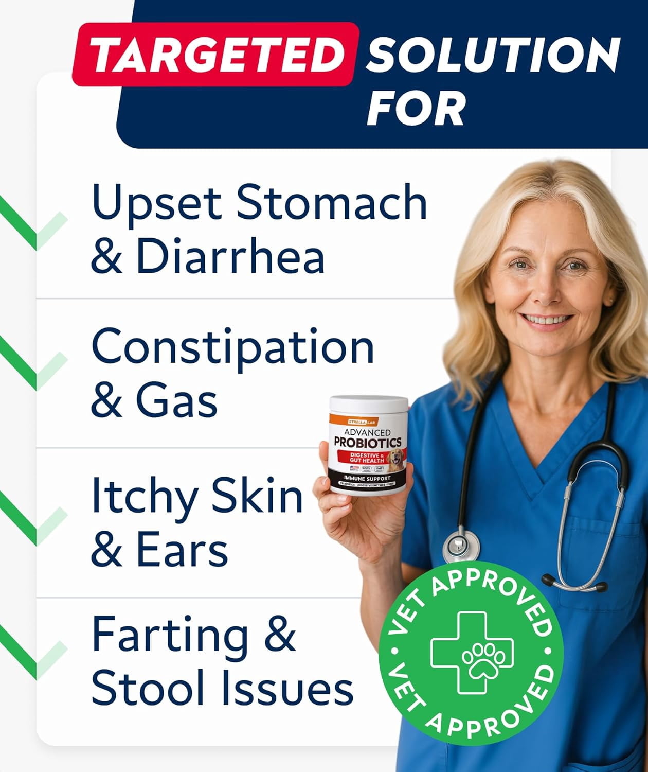 StrellaLab Probiotic Chews for Dogs - 1B CFU, Digestive Enzymes & Prebiotics - Allergy, Diarrhea & Gas Relief - Pumpkin Formula