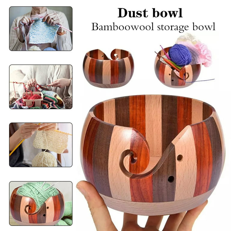 Xinwanna Yarn Bowl with Holes Non-Slip Wood Craft Project Yarn Storage  Holder for Home (A) 