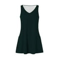 thumbnail image 3 of Women's Cotton Blend Tank Dress V Neck Sleeveless Tunic A Line Swing Knee Length Solid Casual Sundress with Pocket Army Green,M, 3 of 5
