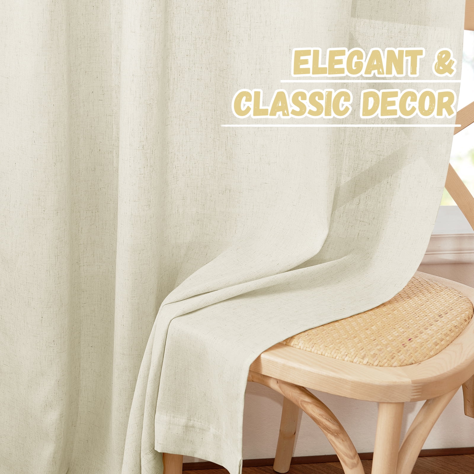StangH Linen Blended Curtains 96 inches Long, Thick Flax Linen Semi Sheer Living Room Drapes Vertical Boho Lightweight Privacy Window Treatments for Bedroom, Ivory, W55 x L96, 2 Panels