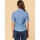 thumbnail image 5 of Blusa De Media Solapa Para Mujer Con Cuello Vuelto Y Bolsillo En El Pecho Con Manga Enrollada Azul S, 5 of 7