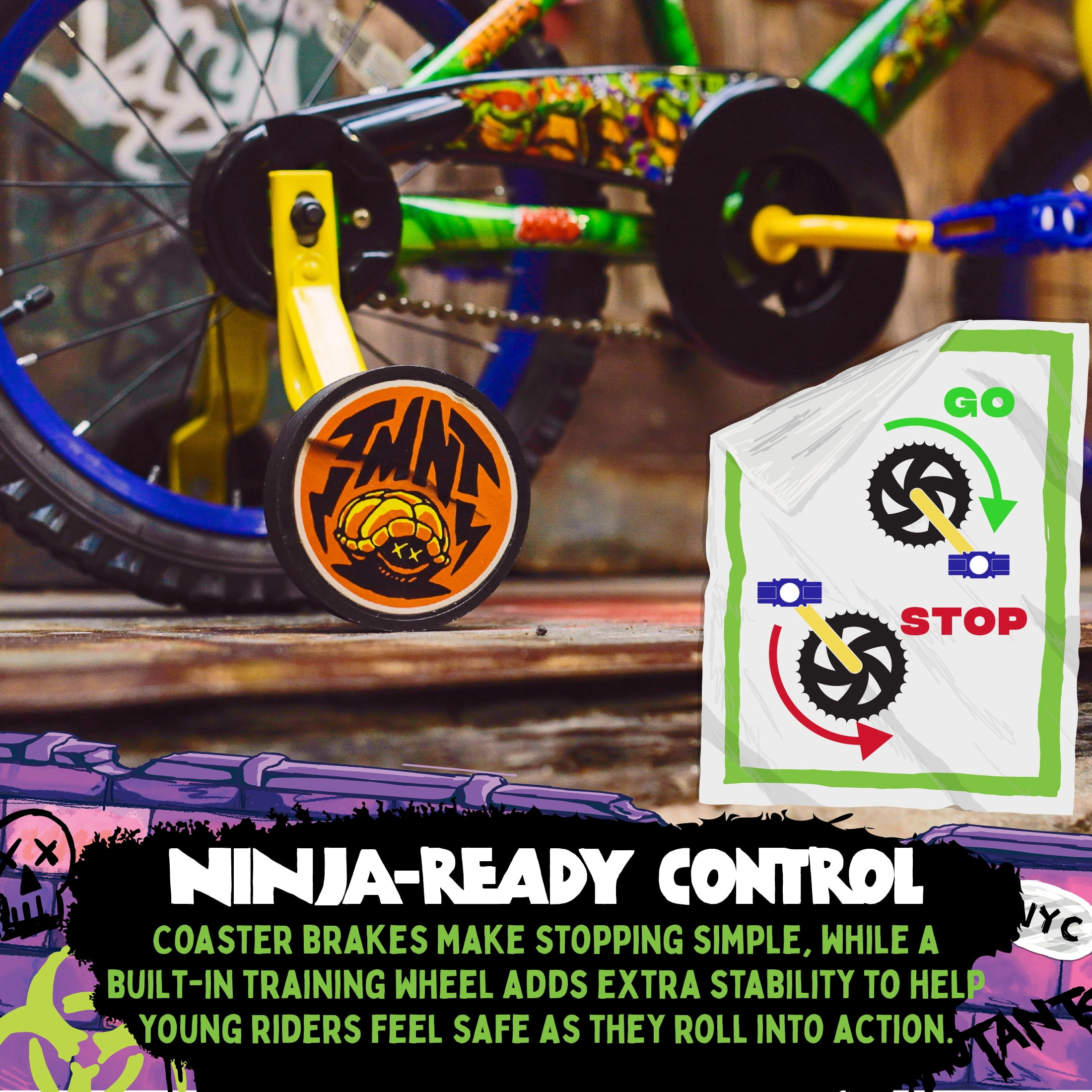 Dynacraft Teenage Mutant Ninja Turtles Boys 16" BMX Bike, For Kids Ages 5-7 Years