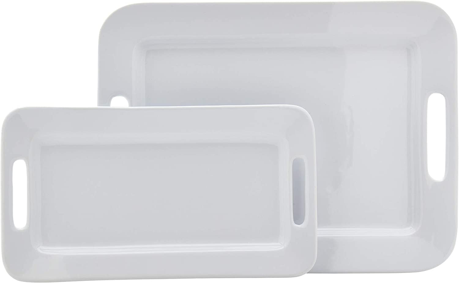 Tabletops Gallery Rectangular Platter Set of 2 White Durable Stoneware