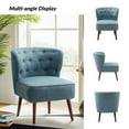 thumbnail image 2 of Modern Accent Dining Chairs Set of 2 Wood Legs Upholstered Tufted Armless Vanity Slipper Side Chair Living Bedroom Home Kitchen Blue, 2 of 7