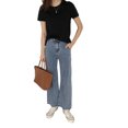 thumbnail image 4 of Camiseta Mujer Verano Cuello Redondo Manga Corta Color Sólido Top Casual, Negro, M Noticed AP001478-01B, 4 of 7