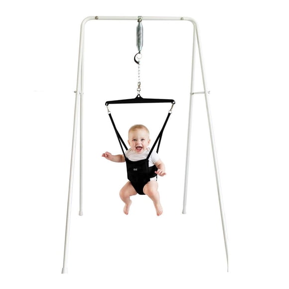 Jolly Jumper Classic with Portable Stand – Safari Black Saddle | Indoor & Outdoor Baby Exerciser | Foldable Frame, Spring Action, Posture Support