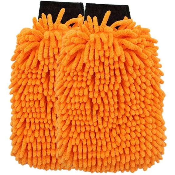 Large Size Microfiber Wash Chenille Microfiber Premium Car Wash Mitt Scratch-Free Auto Wash Mittf, , Orange，2 Pack