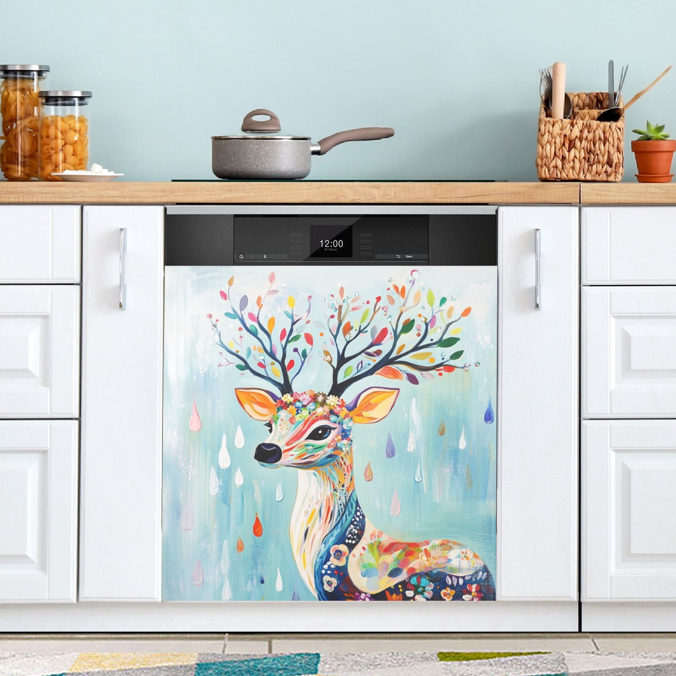 Dishwasher Magnetic Sticker 23x26 Inch Refrigerator Magnetic Sticker Washing Machine Magnetic Sticker Kitchen Panel Magnetic Sticker Home Decor Colorful Cool Deer