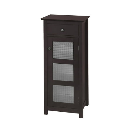 Teamson Home Chesterfield Freestanding Floor Accent Cabinet with Drawer and Waffle Glass Panel, Espresso