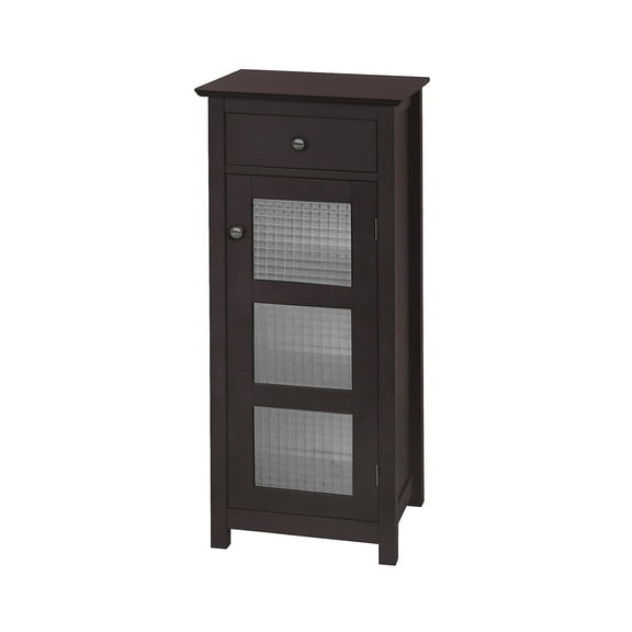 Teamson Home Chesterfield Freestanding Floor Accent Cabinet with Drawer and Waffle Glass Panel, Espresso