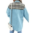 thumbnail image 5 of HUBERY Women Lapel Collar Plaid Spliced Long Sleeve Snap Button Pocket Jacket, 5 of 5